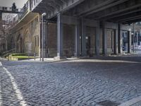 the sidewalk in the middle of a city is empty in some places that may be closed