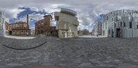 a city street filled with lots of glass blocks and stone buildings as an image of a camera in one