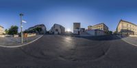 several perspectively rendering of a very empty street in an old european city area on a clear day