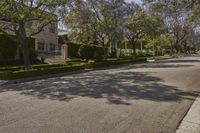 residential property with two driveways and trees lining the street corner near an older home