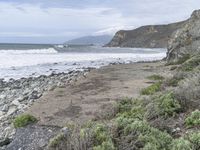 the coastline is rocky and grassy by the water's edge and an area with vegetation