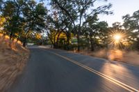 a blurry image of a highway surrounded by trees and a grass field with trees on either side