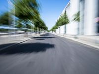 a photo that has some blurry trees in it on the street and in the middle