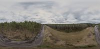 two identical pictures show a dirt road on a hill in the middle of the woods