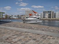 City of Bremen: Harbor with Boats lined up along the Pier