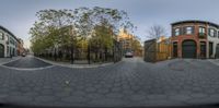 two pictures that show a city street with parked cars and houses on both sides of the road