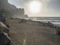 California Beach: A Coastal View of Mountains and Sand