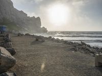 California Beach: A Coastal View of Mountains and Sand