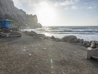 California Beach: A Coastal View of Mountains and Sand