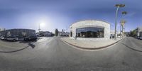 a fisheye lens view of a road near the ocean in california city, ca