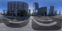 an image of the streets that has a distorted image in it of a traffic light