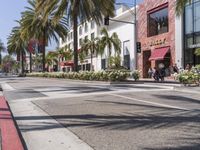 this is an empty road with people walking and palm trees in the background - san diego, california