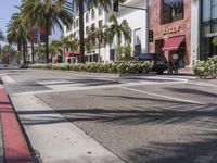 this is an empty road with people walking and palm trees in the background - san diego, california