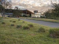 California Dawn in a Residential Area with Modern Architecture