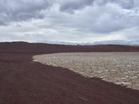 the ground is cracked and barren in a desert area with a few rocks at it