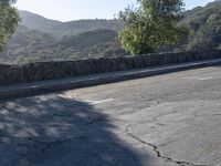 a man is riding a skateboard on a concrete wall with trees in the background