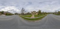 the picture shows a residential neighborhood and the view from the street looking back at it