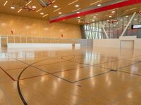 a gymnasium that is made out of wood and with a basketball court inside the center