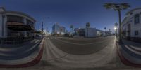 a view of the street and street from a fisheye lens in this particular view