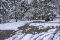 Canada Lake and Residential House on a Snow-Covered Road