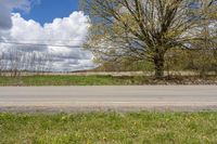 a fire hydrant on a corner by the side of a road near a field