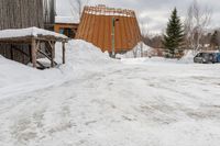 the man is going through the snow to cross the path outside his house, and to enter the cabin and to his side