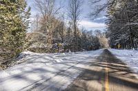 Canada Ontario Landscape: Snow-covered Road Through Forest