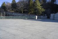 a skateboarder rides down the concrete path at a skate park while others watch