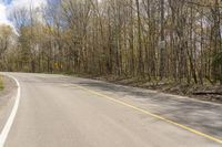 the yellow lines on the road are where there is a stop sign on it, with many trees in front