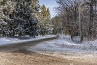 Canadian Landscape in Ontario: Snow-Covered Road