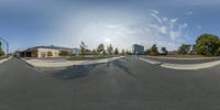 this is an image of a view from the top of a hill at a skate park