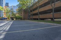 A Canadian Parking Lot: Cityscape Under a Clear Sky