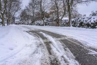 Canadian Residential Street: Snowy Landscape and Gloomy Sky