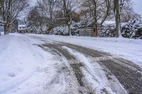 Canadian Residential Street: Snowy Landscape and Gloomy Sky