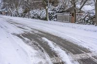 Canadian Residential Street: Snowy Landscape and Gloomy Sky