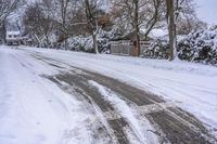 Canadian Residential Street: Snowy Landscape and Gloomy Sky