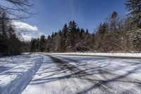 Canadian Road Landscape with Snow and Trees