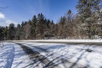 Canadian Road Landscape with Snow and Trees