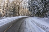 Canadian Road through Snowy Forest under Grey Sky