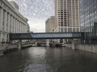 a canal filled with tall buildings in the city of san francisco, california, on a cloudy day