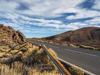 Road Through Canary Islands: Bush, Grass, and Clouds