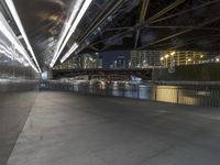 Chicago City Night View with River and Bridge