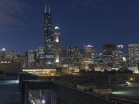 Chicago Cityscape Night Aerial View 001