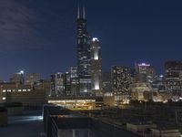 Chicago Cityscape Night Aerial View