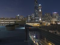 Chicago Cityscape Night Aerial View