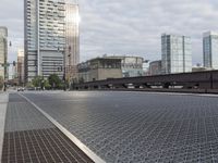 a very wide steel grate street is seen in this image from a low angle