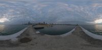 an 360 - fish eye view of the water and skylines in chicago, illinois