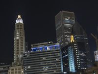Chicago Night Cityscape: High-rise Buildings Illuminate the City