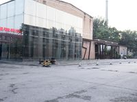 City Road in China: Asphalt and Buildings
