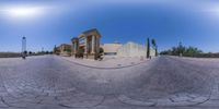 there is a view of an old building through a circular lens lens as seen in a fish eye view